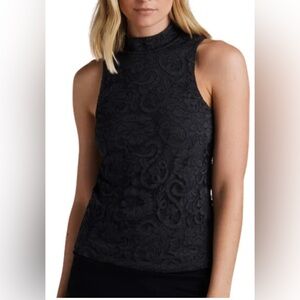 Greyson XL lace mock turtleneck top. EUC, slate gray.